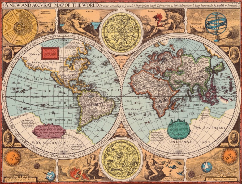 ‘A new and accurat map of the world’ by John Speed, 1626. We regret to inform you it is neither new nor accurat.